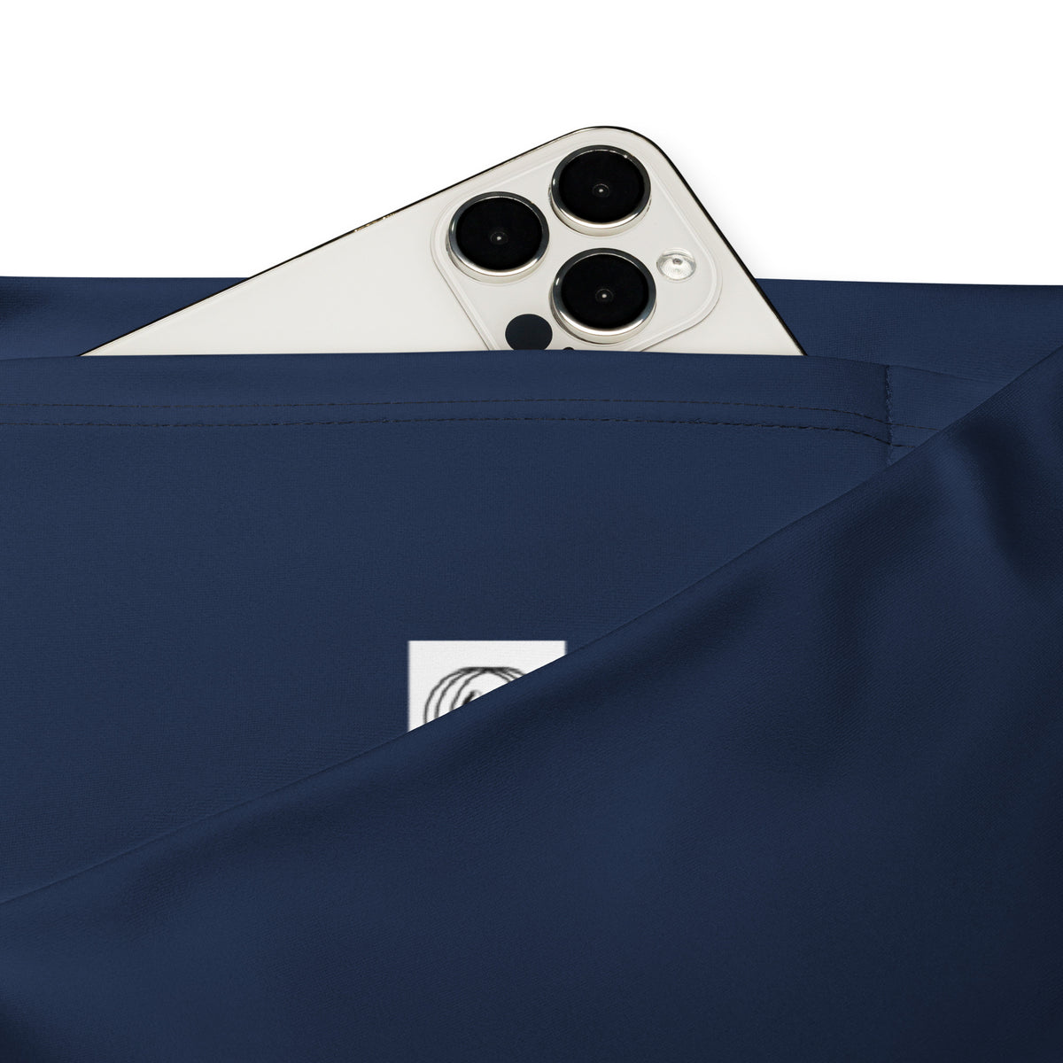 Bolsillo interior de la cintura con el móvil dentro, leggings acampanados azul marino