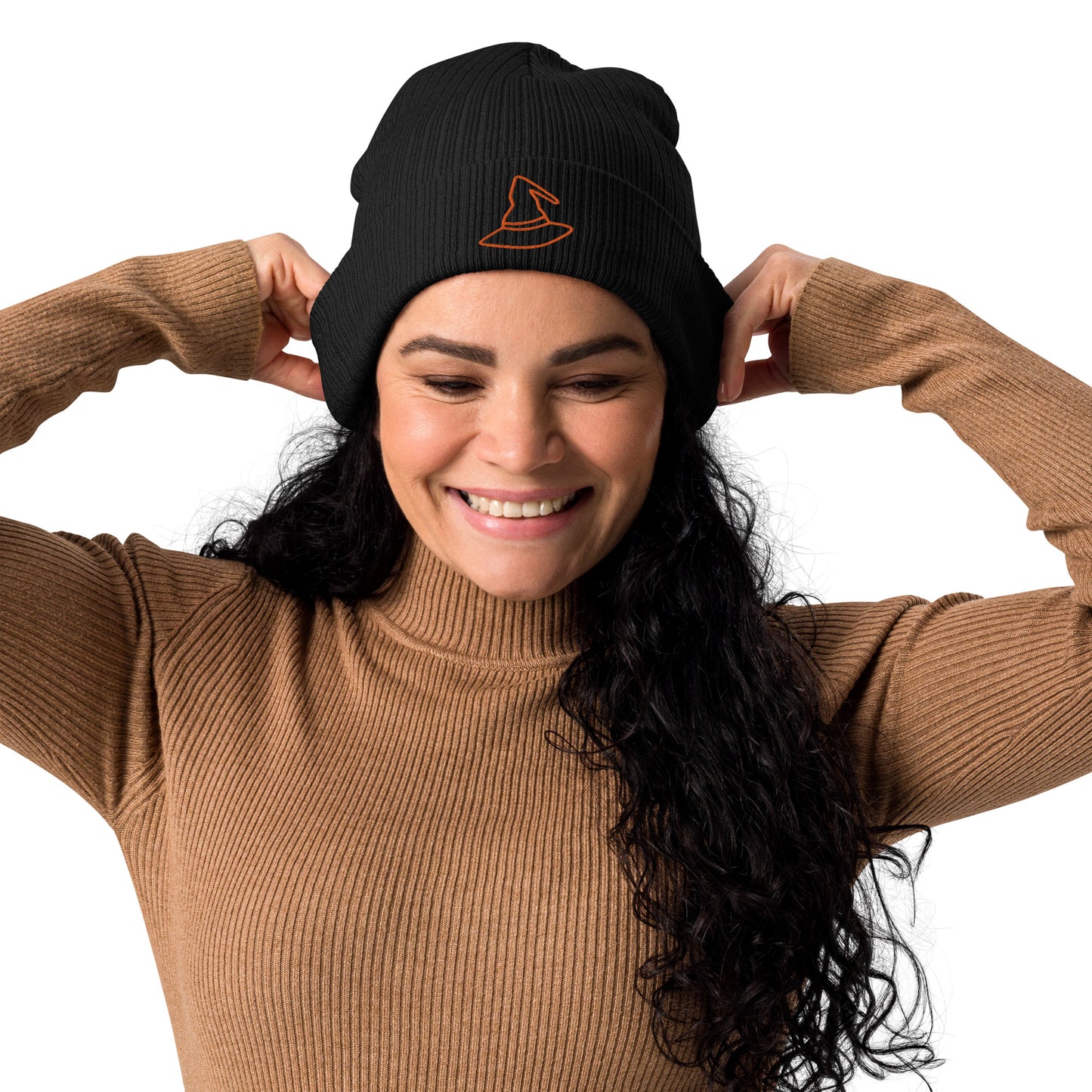 Gorro de Punto Canalé Orgánico con Diseño de Sombrero de Bruja Halloween