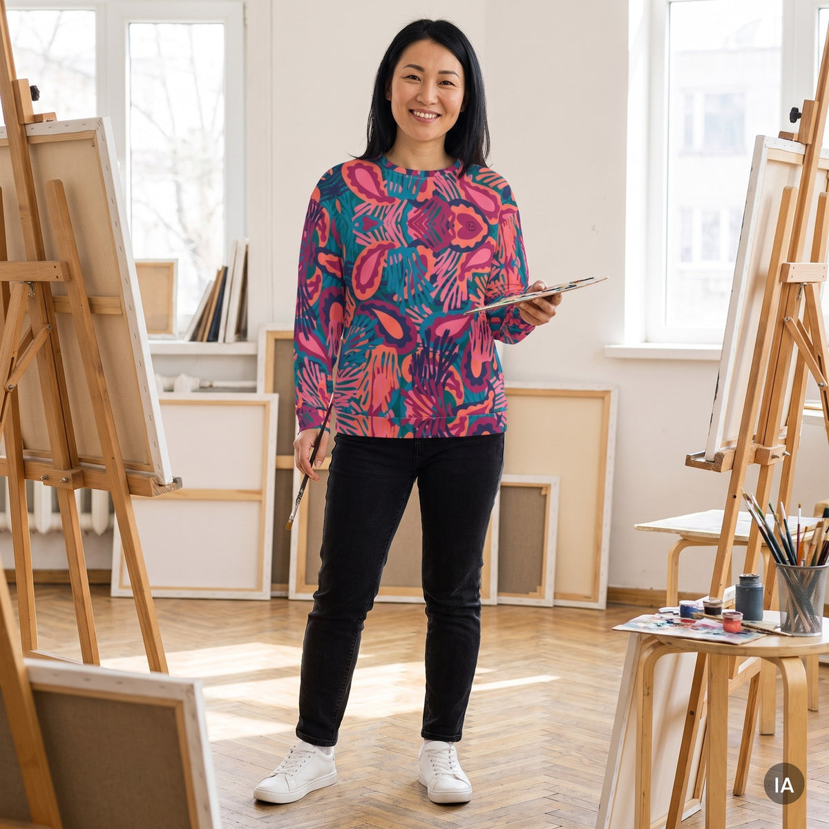 Sudadera Manos de Amor — imagen generada con IA a partir de la foto real del producto