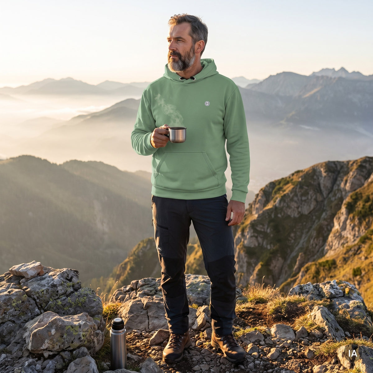 Sudadera con capucha Dark Sea Green — imagen generada con IA a partir de la foto real del producto