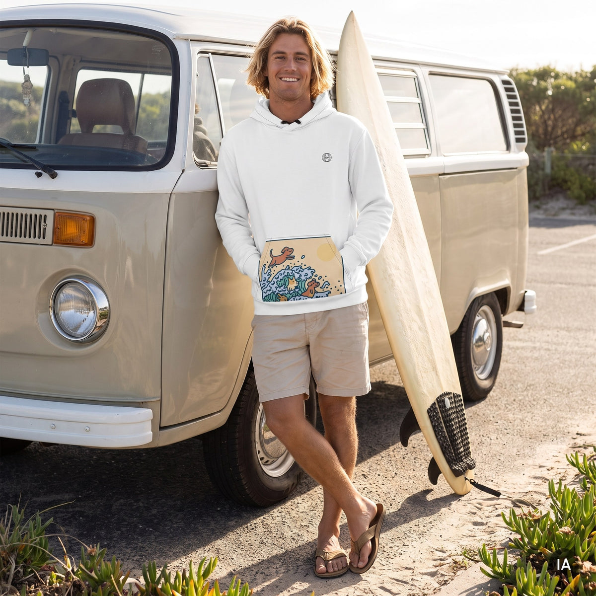 Sudadera con capucha Surfing Dogs · 95 % poliéster reciclado