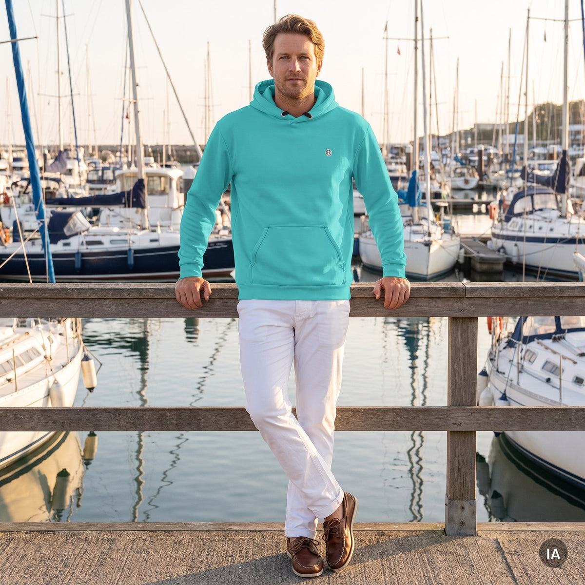 Sudadera con capucha Turquesa — imagen generada con IA a partir de la foto real del producto