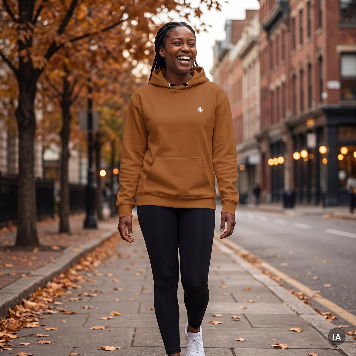 Sudadera con capucha unisex Rich Gold con logo Om Domo — imagen generada con IA a partir de la foto real del producto