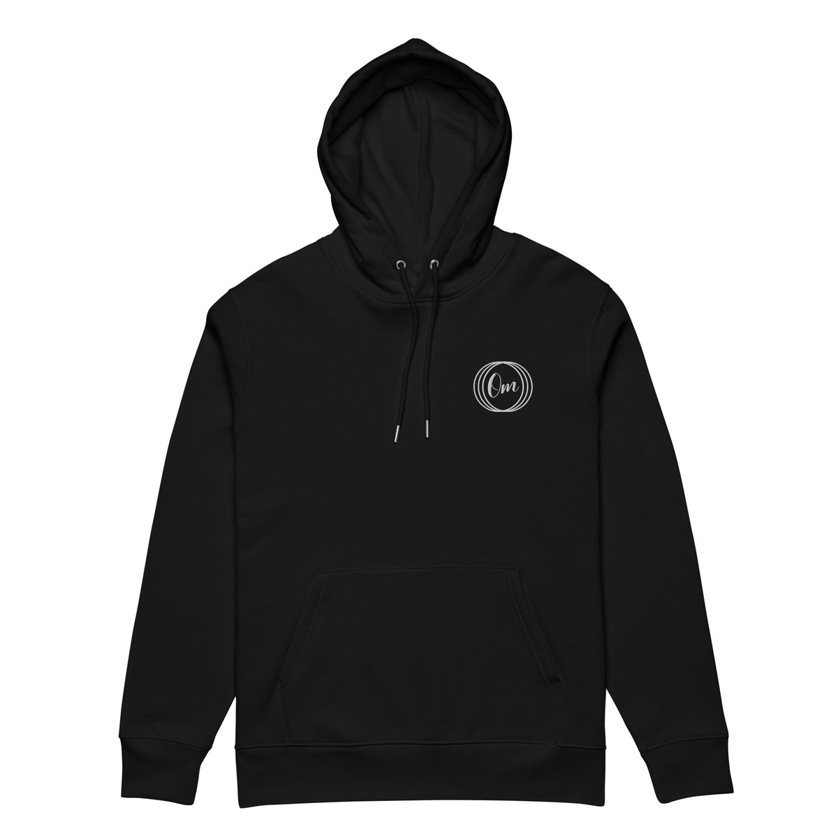 Sudadera con capucha Om bordada negra de algodón orgánico, delante