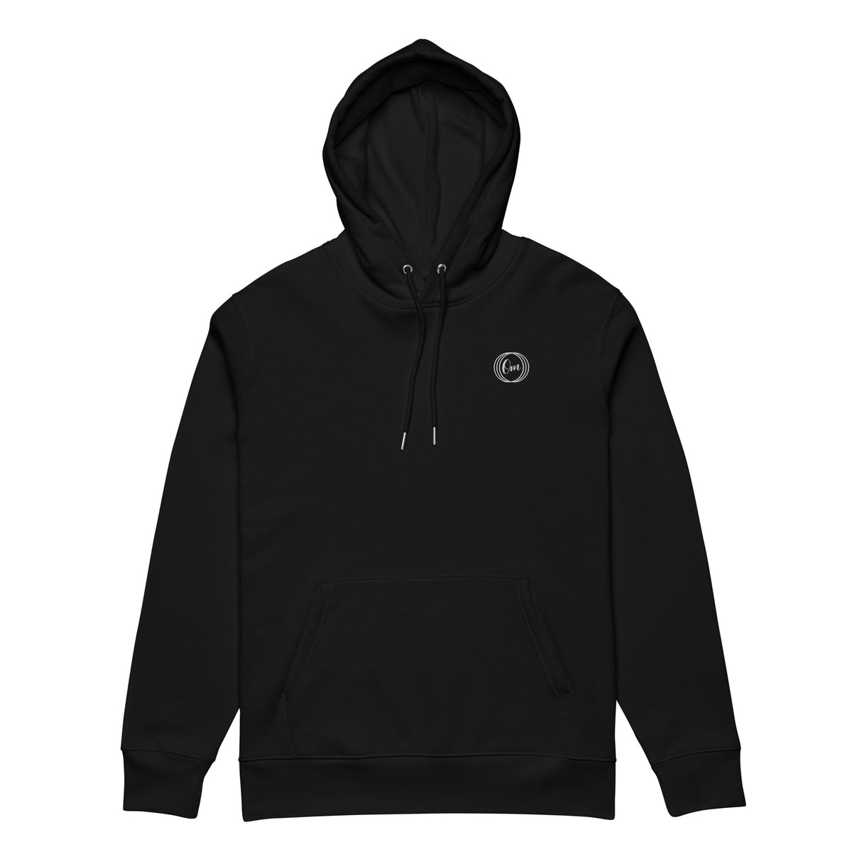 Sudadera con capucha Om mini bordada negra de algodón orgánico, delante