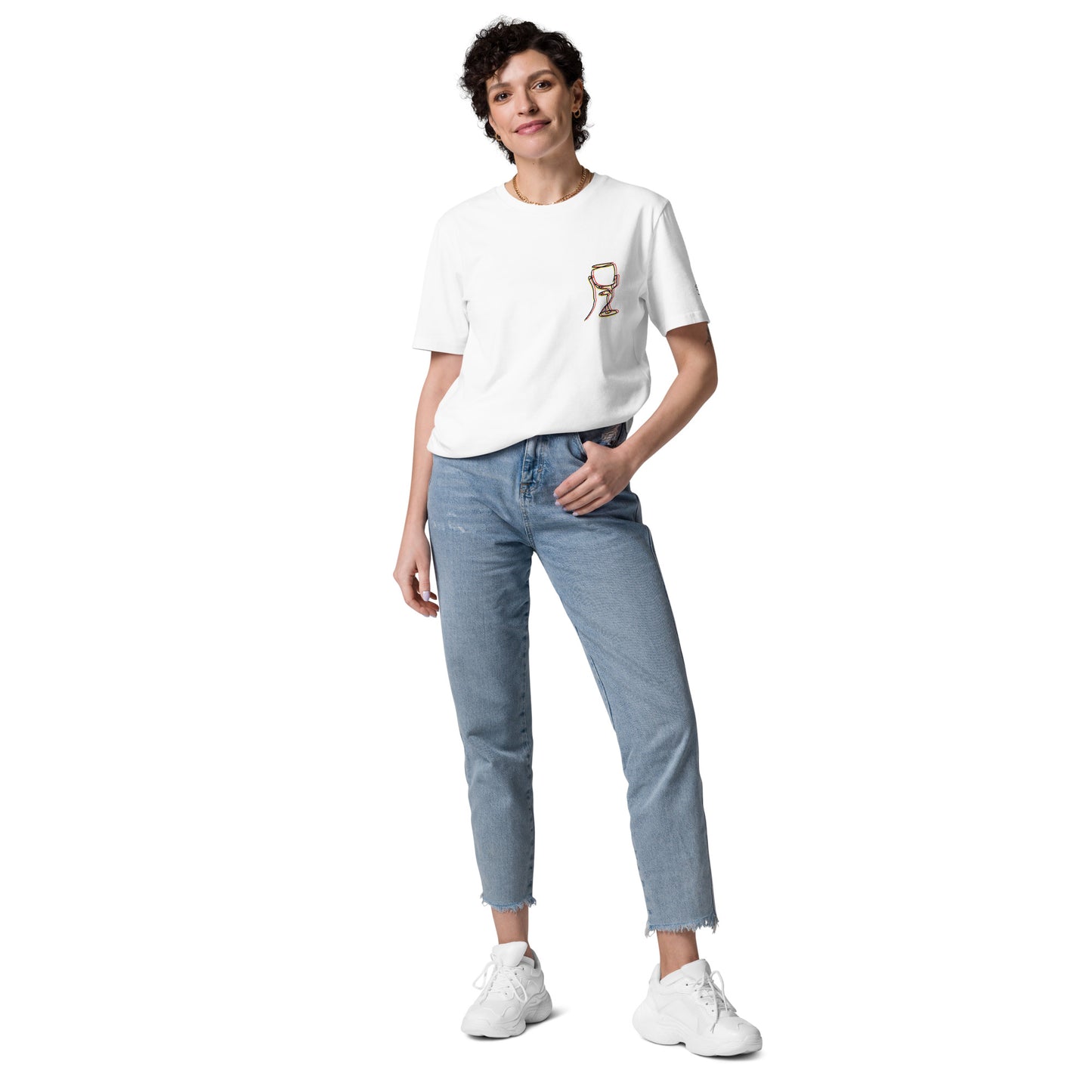 Camiseta Unisex con Estampado de Copa de Vino – Algodón Orgánico en Varios Colores y Estilo Elegante